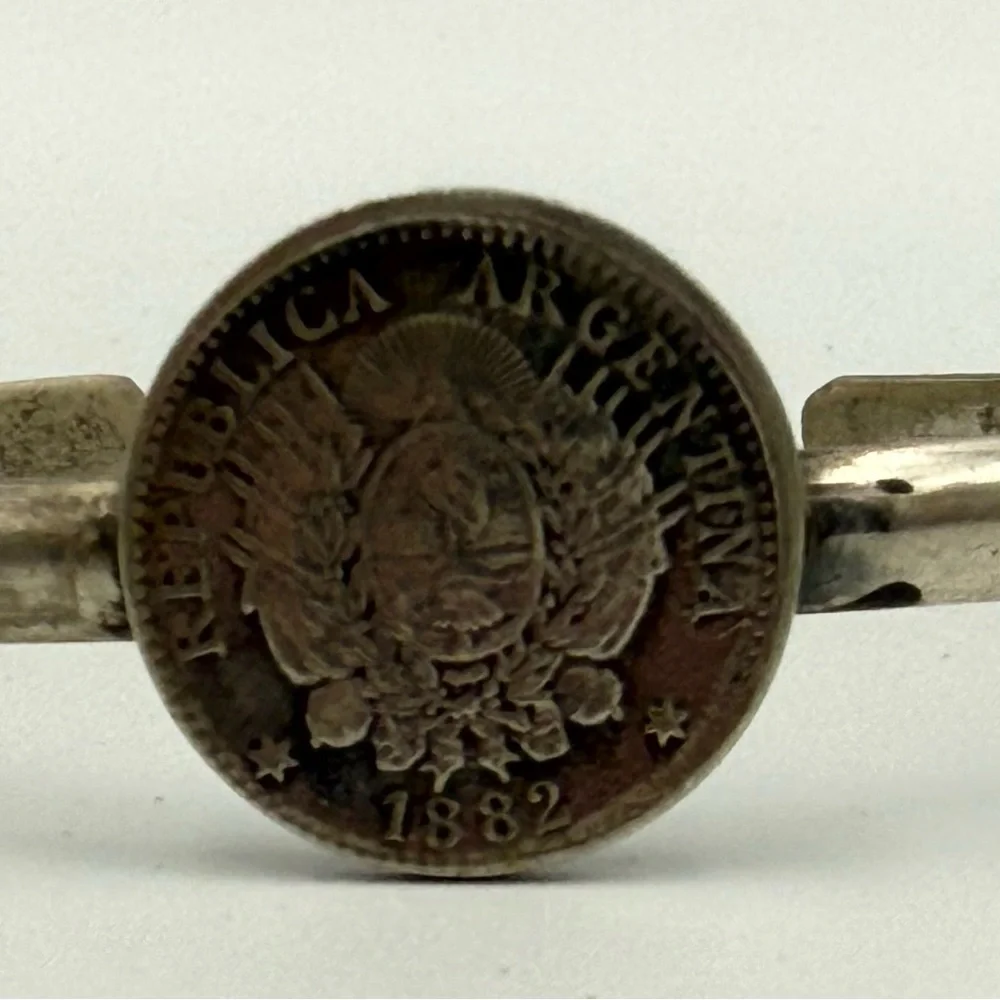Silver Tone Republic Argentina 1882 Coin Cuff Bracelet - Picture 1 of 6